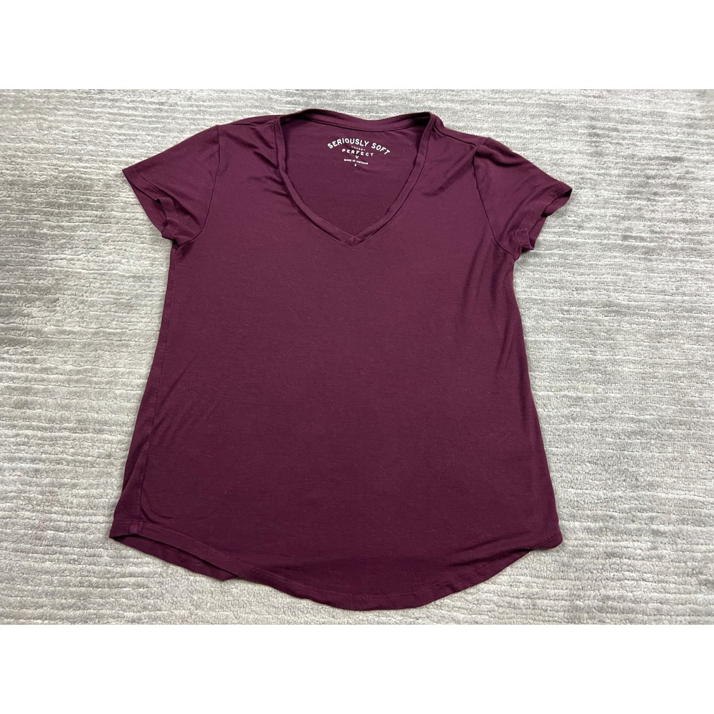 Aeropostale T-Shirt Women S Burgundy Seriously Soft Perfect V-Neck Short Sleeve